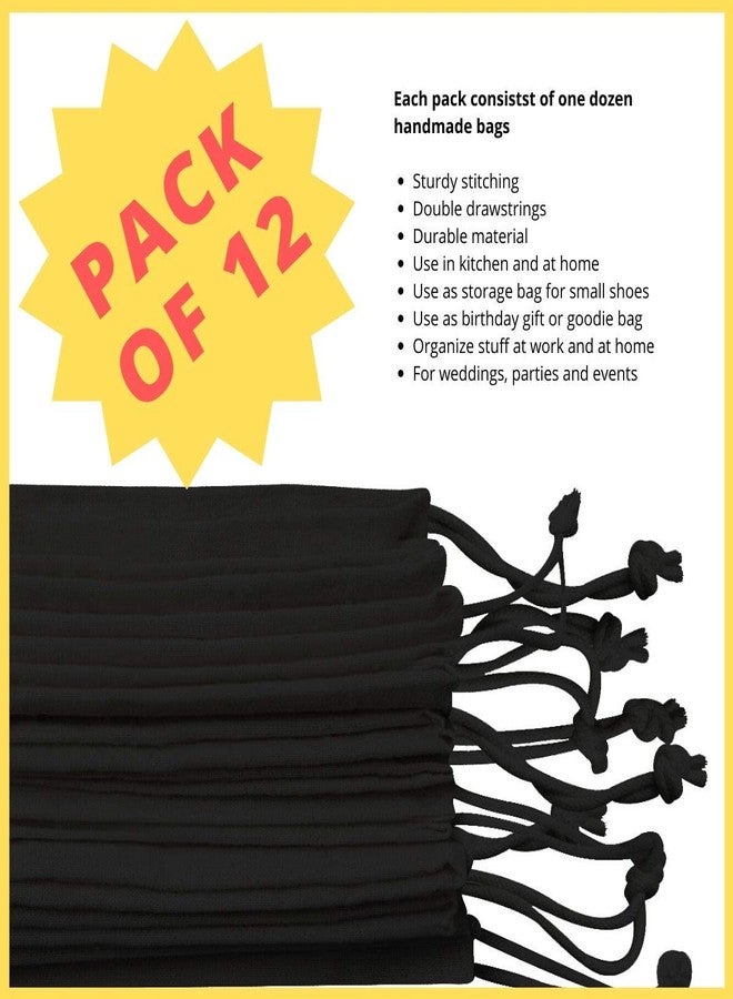 DR Black Cotton Drawstring Bags for Storage, Wardrobe, Travel and Household Organization (8 x 10 inch - 12 pack) - Image 5